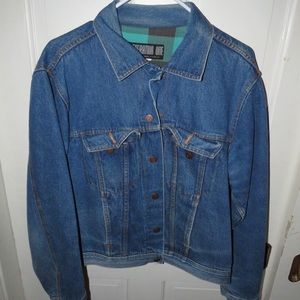 Women’s Generation One Vintage green Plaid Lined Trucker Jean Jacket